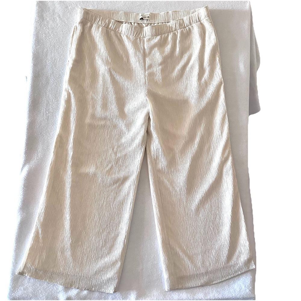 Abercrombie‎ Fitch XXL Wide Leg Pants Ivory textured Lined Elastic Waist White